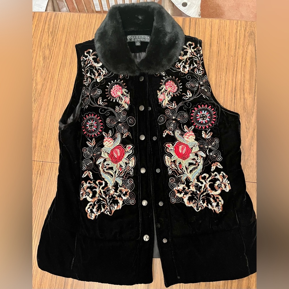 Embroidered Black Vest with Floral Design